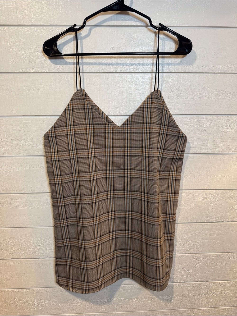 PINKYOTTO New York- Plaid V-Neck Spaghetti Strap Dress in Brown- medium